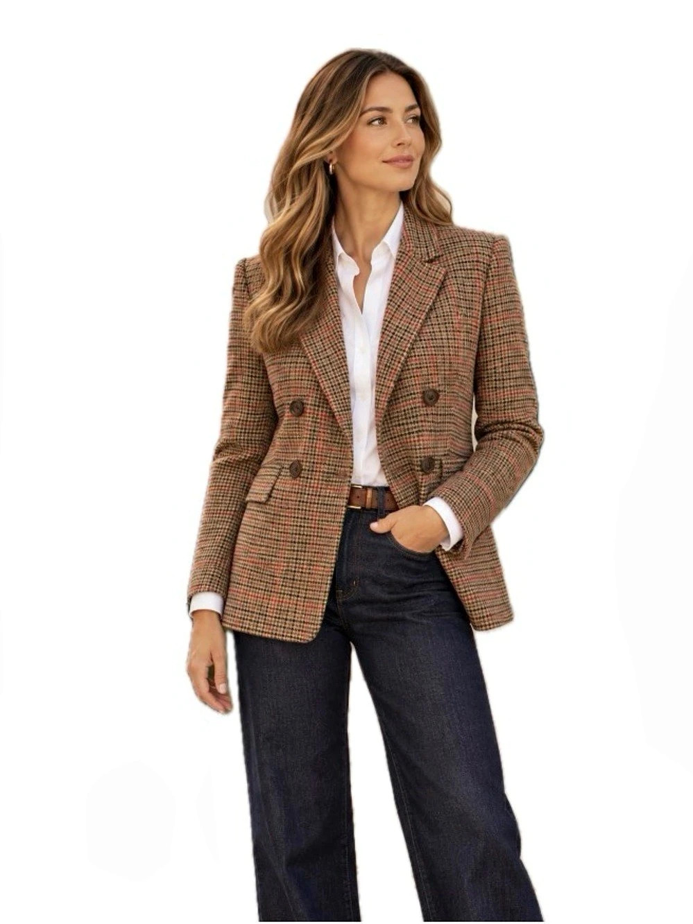 Halogen, x Atlantic-Pacific Plaid Double Breasted Blazer Classic Preppy Fall, Si